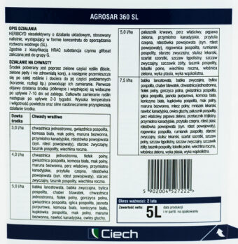 Agrosar 360 SL weed killer label